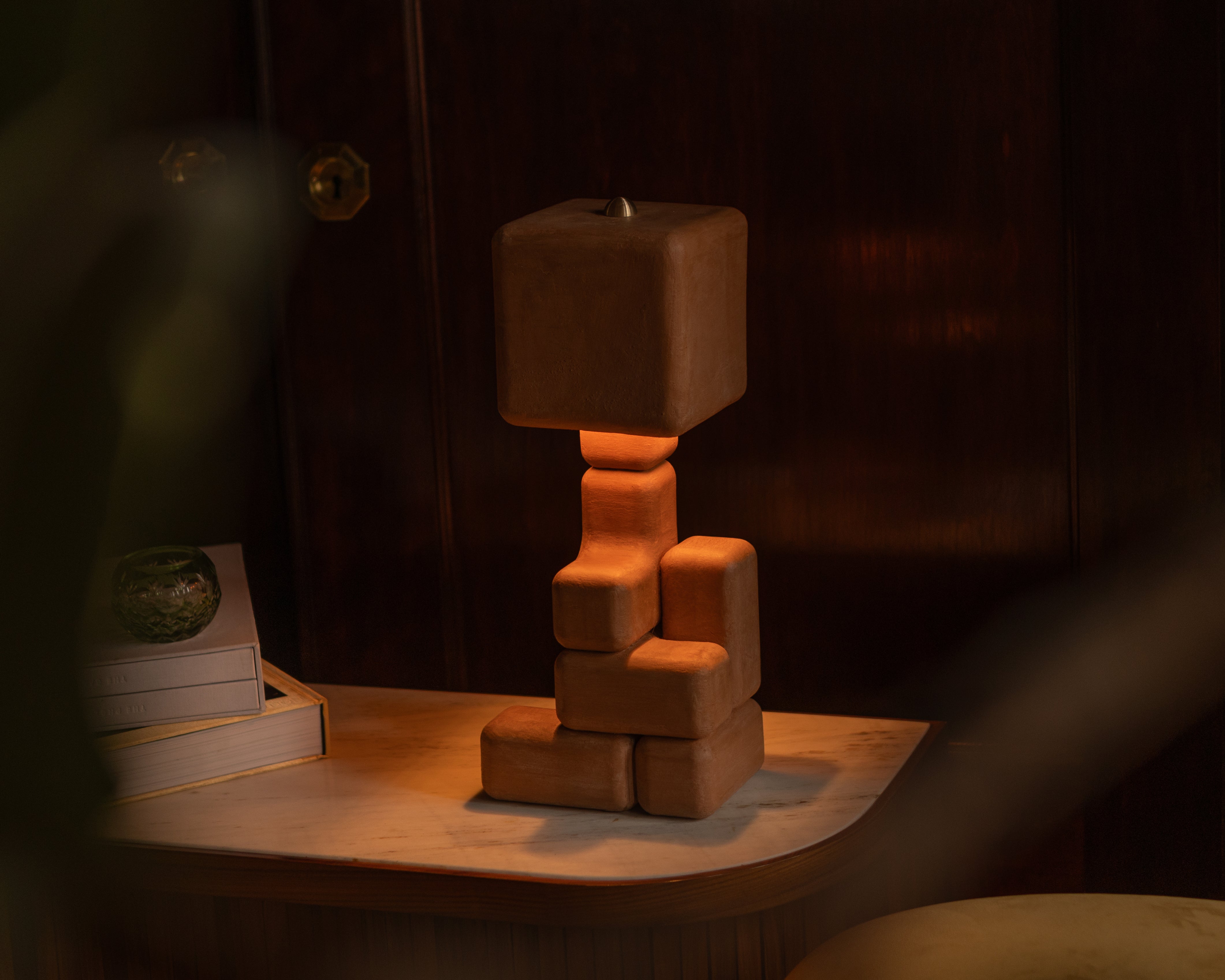 Cube Stack Lamp - Venetian Plaster Finish