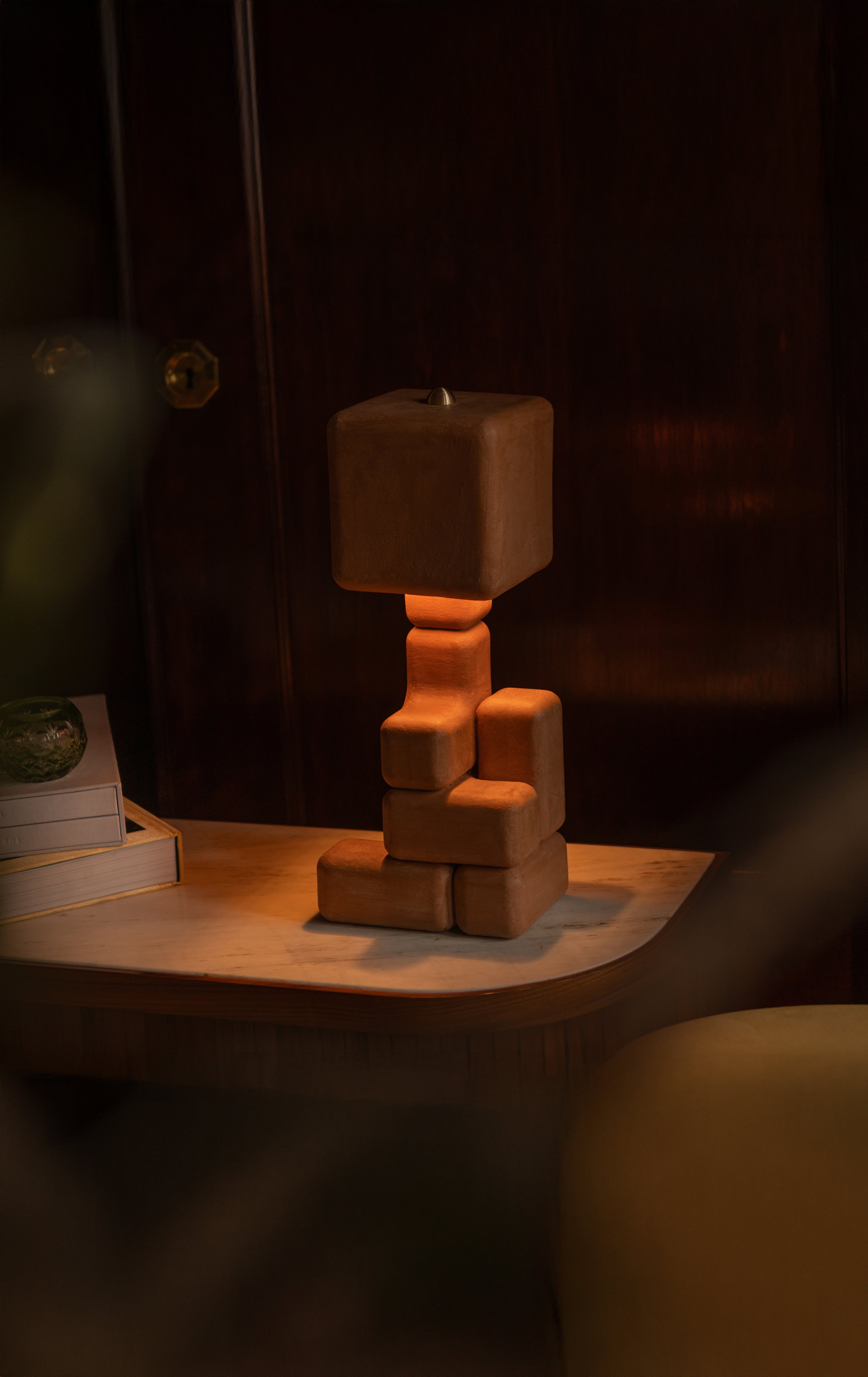 Cube Stack Lamp - Venetian Plaster Finish