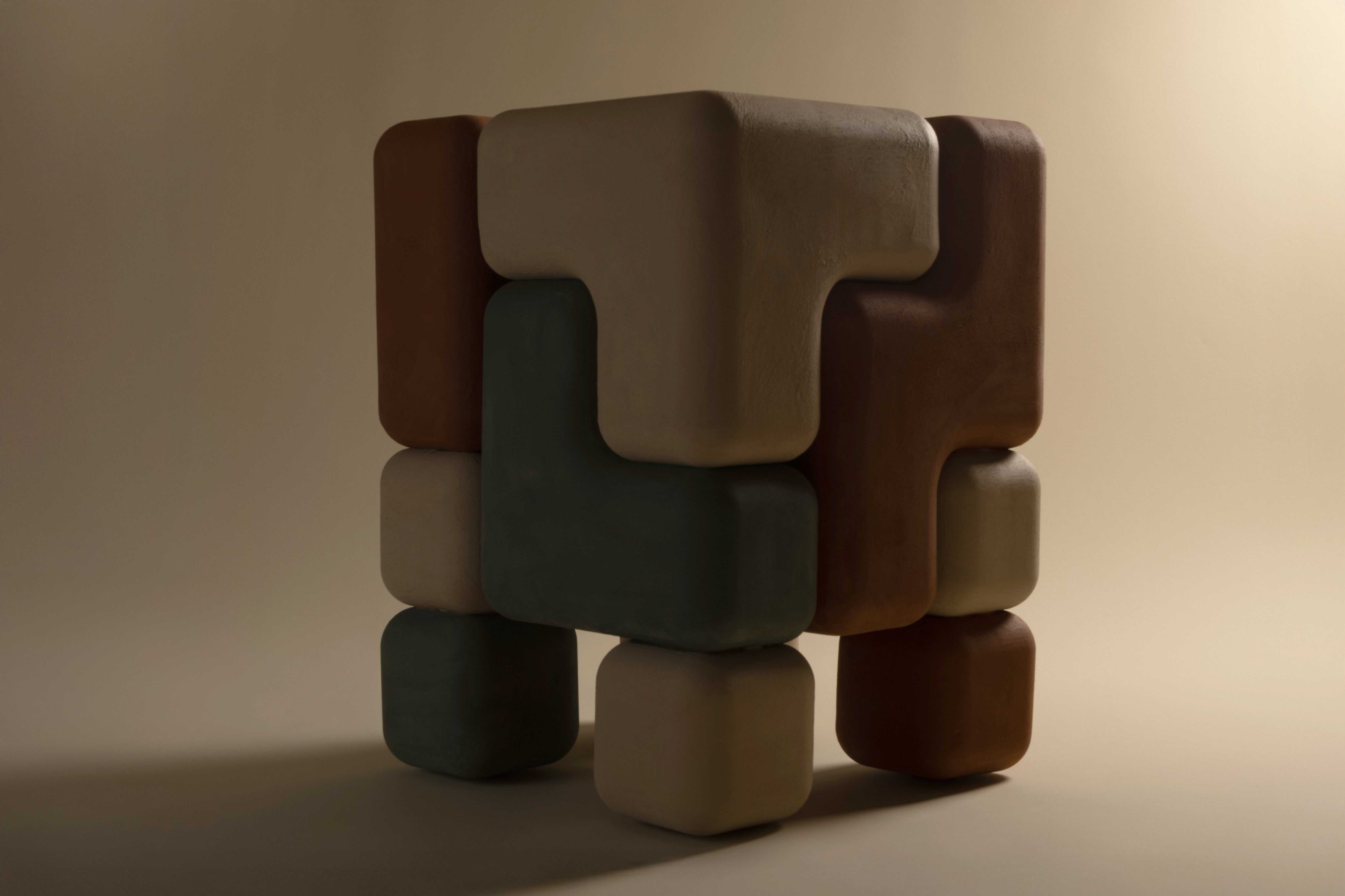 Cube Stack Table - Three-tone plaster finish