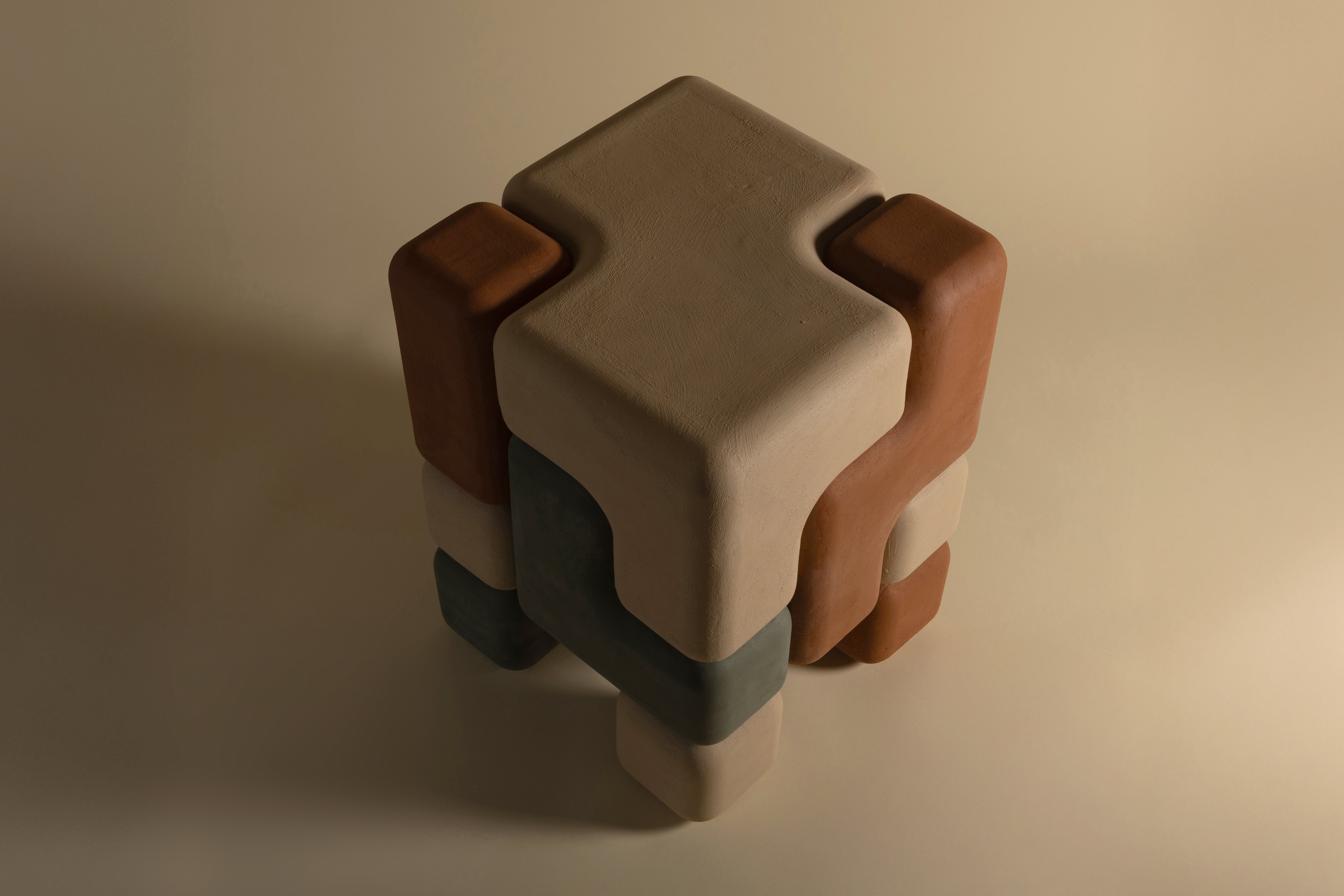 Cube Stack Table - Three-tone plaster finish