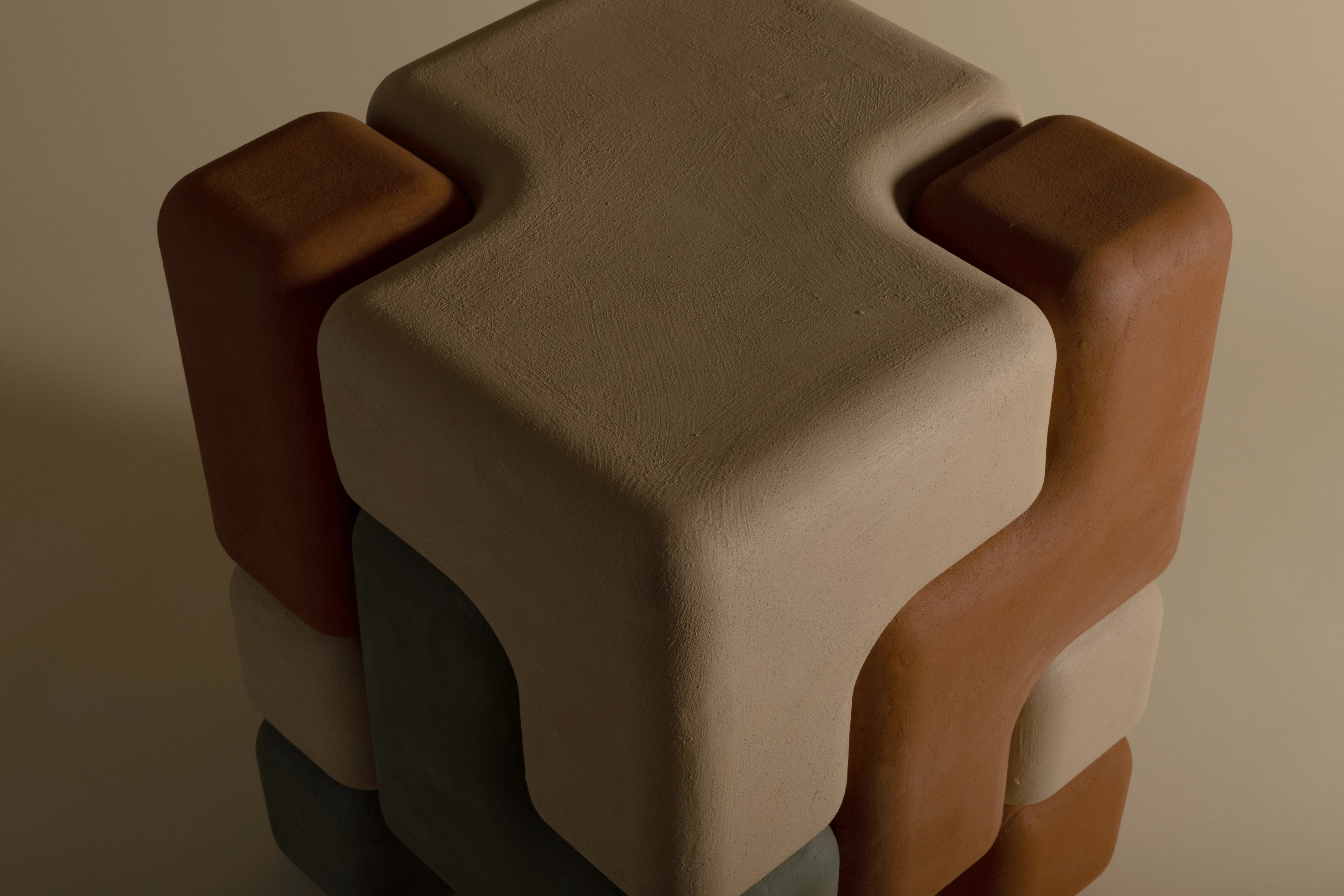 Cube Stack Table - Three-tone plaster finish
