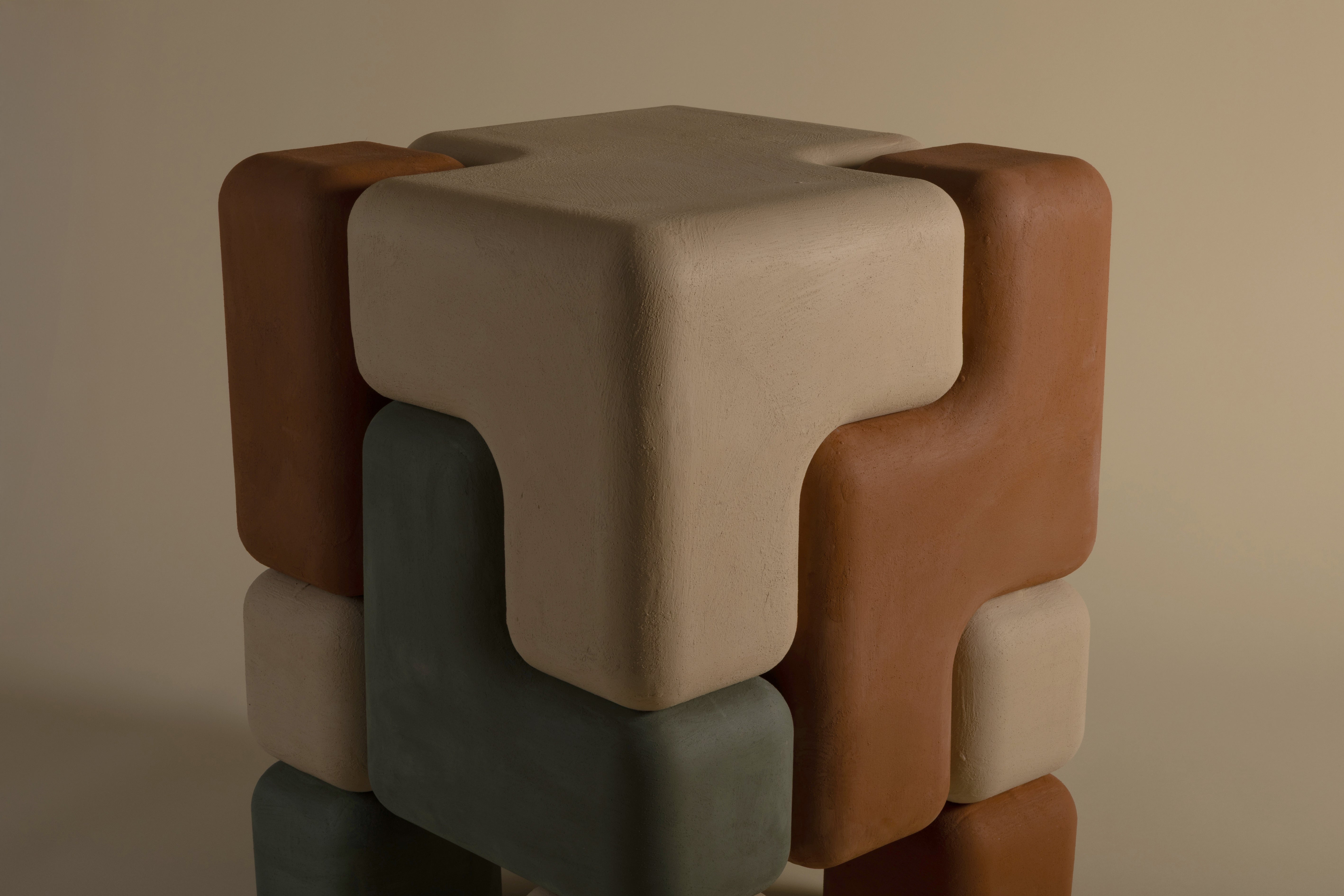 Cube Stack Table - Three-tone plaster finish