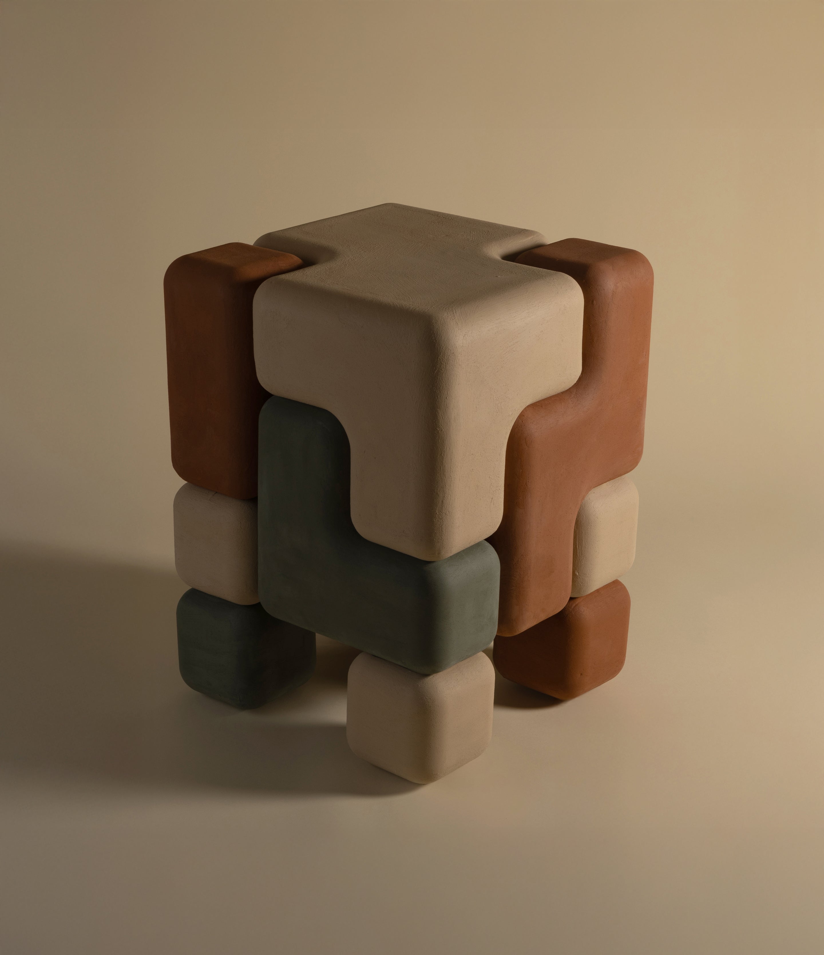 Cube Stack Table - Three-tone plaster finish