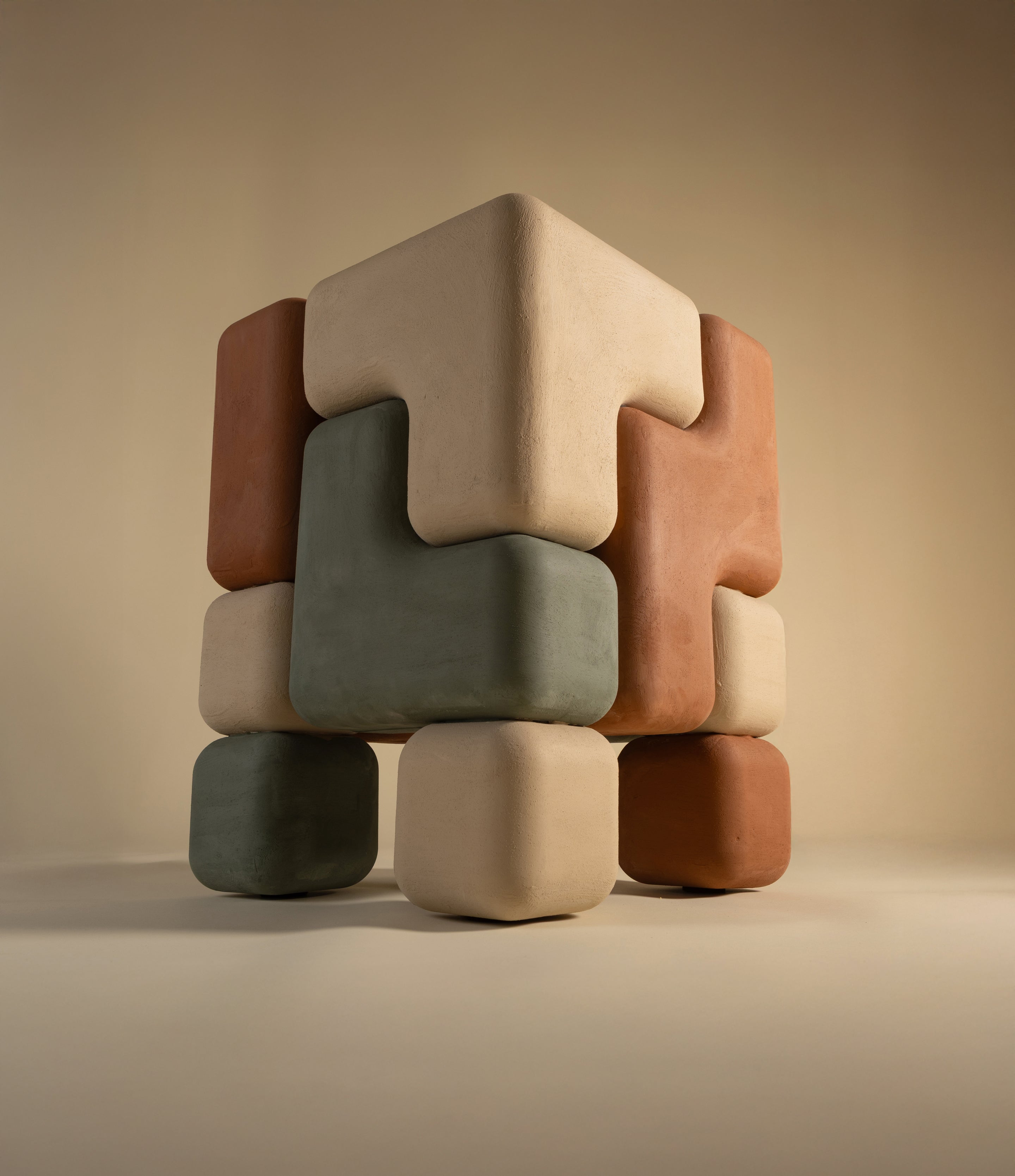 Cube Stack Table - Three-tone plaster finish